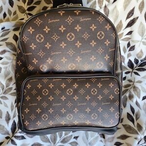 Elegant Designer Brown Faux Leather Monogram Backpack